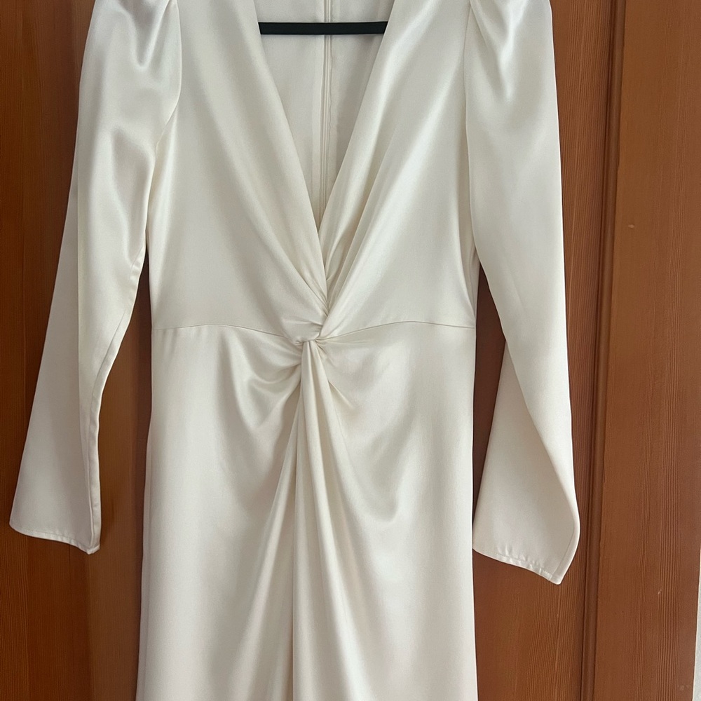 Reformation Dress Delphi Silk Slit Long-Sleeve Wedding Maxi Ivory 2 - Picture 8 of 15